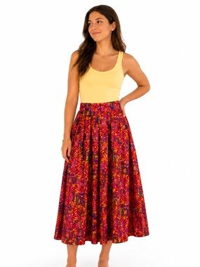 Carole Little Long Skirt | Abstract Print |‎ Size 14 | Pleated | Boho | Eclectic